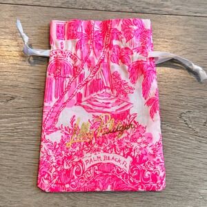 Lilly Pulitzer Palm Beach Pink Travel Jewelry Gift Make Up Drawstring Bag